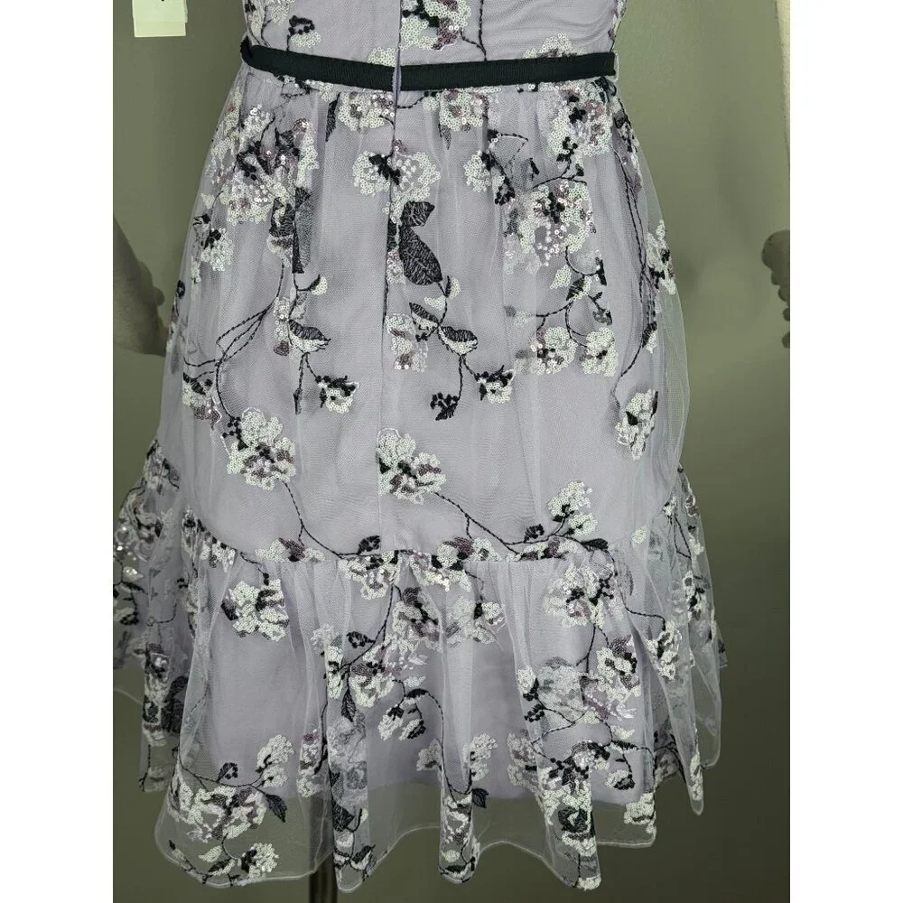 NWT ML Monique Lhuillier Floral Embroidered Mini Dress Size 4 Embellished Rare - Picture 12 of 16